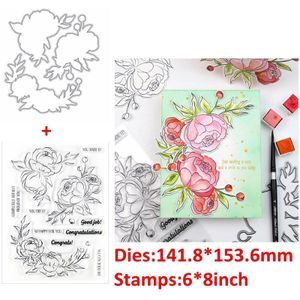 QWELL Flower Blossom Metal Cutting Dies With Clear Stamps Bold Font Words Good Job DIY Scrapbooking Album Crafts Cards