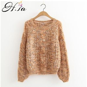 H. Sa Herfst Vrouwen Trui Truien Oneck Latern Mouw Mohair Pull Jumpers Twist Hoge Taille Pull Trui Winter Tops Femme