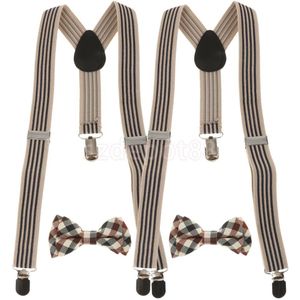 2 Sets Peuter Kids Jongens Plaid Bowtie Y-Back Jarretel Set Clip-On Bretels Dressing