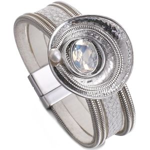 Allyes Parel Kristal Metalen Bedels Lederen Armbanden Voor Vrouwen Alloy Chain Wrap Manchet Armband Bangles Club Sieraden