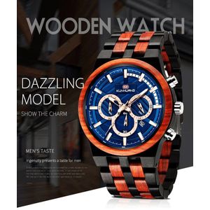 Kun Huang Top Horloge Mannen Houten Horloges Mode Chronograaf Quartz Horloges Casual Mannen Horloges Klok Relogios Masculino