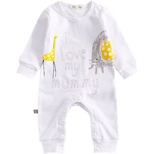 Zuigelingsjongen Kleding Lange Mouw Herfst Rompertjes Katoen Nachtkleding Liefde Papa Liefde Mummie Kleding Giraffe Patroon Baby Jumpsuit