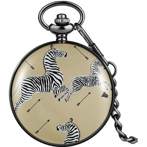 Gedrukt Zebra Volledige Hunter Quartz Hanger Zakhorloge Zwart Fob Antieke Mannen Horloges Analoge Ronde Dial Retro Klok