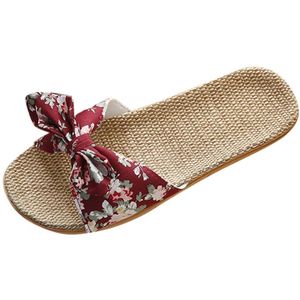 Vrouwen Strik Vlas Slippers Zomer Indoor Schoenen Thuis Slipper Vrouw Strand Linnen Schoenen Slides Vrouwelijke Sandalen Flip Flops # t1P