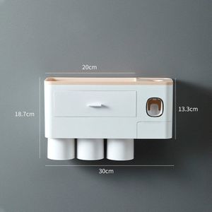 Punch-Gratis Tandenborstel Houder Automatische Tandpasta Dispenser En Cup Muur Gemonteerde Wassen En Opslag Rack Badkamer Set