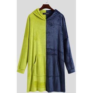 Incerun Heren Slapen Gewaden Lange Mouwen Hooded Patchwork Homewear Leisure Zakken Zachte Badjassen Mannelijke Losse Gezellige Nachtjapon Lounge