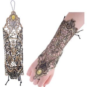 Vrouwen Vingerloze Bruids Handschoenen Elegante Korte Paragraaf Strass Zwart Kant Handschoen Bruiloft Accessoires