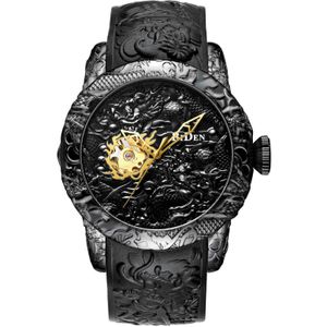 Biden Gouden Draak Sculptuur Automatische Mechanische Horloges Mannen Waterdichte Siliconen Band Quartz Horloge Klok Relojes Hombre