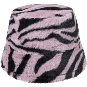 Vrouwen Vintage Zebra Gestreepte Fuzzy Pluche Emmer Hoed Winter Warm Visser Cap