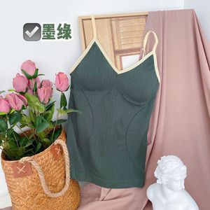 Chrleisure Lange Effen Kleur Vest Een Stuk Geweven Gestreepte Comfort Hemdje Draadloze Gewatteerde Push Up Tanktop