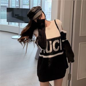 Wavsiyier Vintage Brief Trui Vrouwelijke Vrouwen Herfst Winter Mode Vrouw Patchwork Jumper Lady O Neck Hollow Out Lange Pull