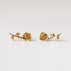 Leaf Rose Stud Oorbellen Koreaanse Oorbellen Echte 100% 925 Sterling Zilveren Oorbellen Zoete Temperament Kwasten Persoonlijkheid Oorbellen A3