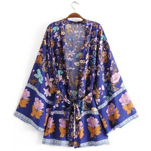 2022 Zomer Korte Kimono Bloemenprint Loose Fit Womne Kimono Beach Stijl Bohemian Gewaad Vest Jassen