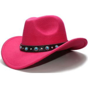 Kid Kind Retro 100% Wol Brede Rand Cowboy Western Cowgirl Bolhoed Fedora Cap Turquoise Bead Vintage Lederen Band 54cm/Aanpassen