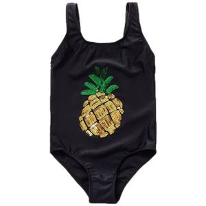 7-13 Jaar Meisje Badpak Zwarte Ananas Print Kinderen Meisjes Badmode Ruche Mouwloze Een Stuk Zwemkleding Voor Meisje Beachwear