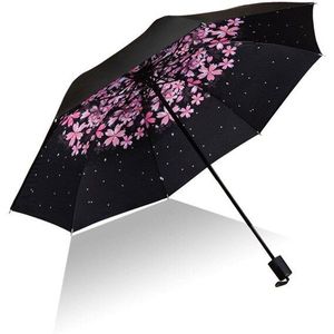Paraplu Sakura Tri-Gevouwen Anti-Uv Paraplu Parasol Paraplu Draagbare Zwarte Lijm Doek 8 Botten Outdoor Reizen Binnenplaats