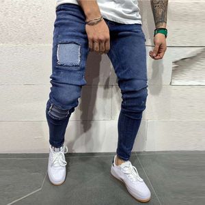 Laamei Jeans Mannen Patch Biker Jeans Moto Skinny Patchwork Gaten Ripped Stretch Denim Broek Gewassen Straight Vintage Broek Mannelijke