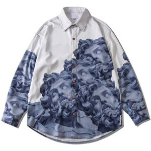 Dark Icoon Print Lange Mouwen Heren Shirt Turn-Down Kraag Shirts Voor Mannen Blouse Mannelijke Top