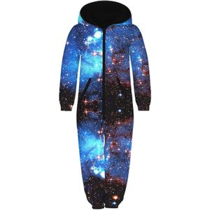 Sterrenhemel Kind Slijtage Rits Hooded Joggingbroek Losse Fleece Jumpsuit