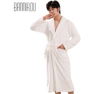 Bannirou Winter Gewaden Voor Man Effen Fluwelen Lange Badjas Heren Badjas Pyjama Casual Dikke Warme Nachtkleding