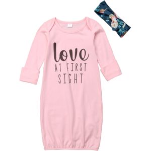 Pasgeboren Baby Baby Meisjes Slapen Gown Inbakeren Pyjama Coming Home Outfits Lente Herfst Kids Brief Print Roze Romper