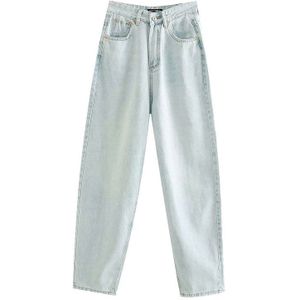 Kpytomoa Vrouwen Chic Hoge Taille Denim Harembroek Roll-Up Jeans Vintage Rits Zakken Vrouwelijke Jean broek