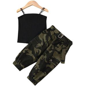 2-7Years Mode Peuter Kinderen Meisjes Outfits Zomer Kinderen Mouwloos Vest Tops + Camouflage Print Pocekt Lange Broek Kleding Sets