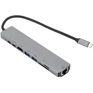 8 In1 Usb C Hub USB-C Naar Type-C 2 Usb 3.0 Hub 4K Hdmi RJ45 Ethernet Adapter met Tf/Mini Sd Kaartlezer Pd Oplader Voor Macbook
