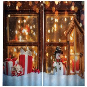 100X140Cm Kerst Gordijnen Armatuur Waterdicht Xmas Snowman 2 Panelen Gordijnen
