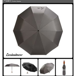 Leodauknow Houten Automatische Opvouwbare Paraplu Mannen Business Klassieke Stijl Zwarte Coating 10K Winddicht Paraplu Regen