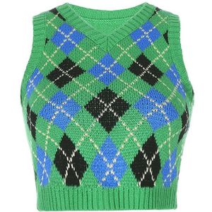 Y2k Trui Vest Gebreide Argyle Trui Streep Cropped Vintage Vneck Vrouw Gestreepte Truien Fall Vrouwen Kleding Mouwloze