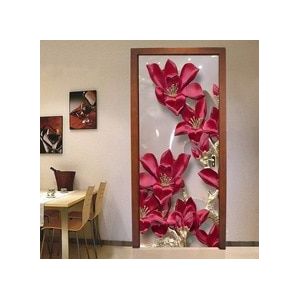 PVC Zelfklevende Deur Sticker 3D Stereo Rode Bloemen Behang Woonkamer Keuken Klassieke Waterdichte Deur Decals Vinyl 3D muurschildering