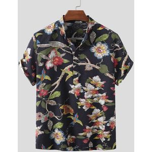 Incerun Mannen Gedrukt Shirt Katoen Streetwear Ademend Korte Mouwen Stand Kraag Hawaiian Shirts Casual Camisas Plus Size