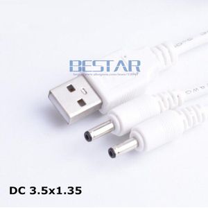 Wit 1 in 2 out USB naar dual dubbele DC 3.5x1.35 3.5mm x 1.35mm 3.5x1.35 3.5/1.35 3.5*1.35mm Jack opladen Power Kabel 1 m 3FT