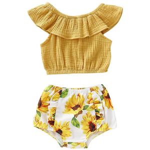 Leuke Pasgeboren Baby Meisje Kleding Set Print Bloemen Ruffle Top + PP Broek Shorts t-shirt Zomer Kleding Outfits