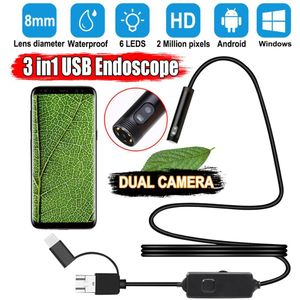Dual 8Mm Lens Hd Mini Android Endoscoop Camera Waterdicht IP67 Hoofd Met Nachtlampje Voor Telefoon Tablet & Windows pc Endoscoop