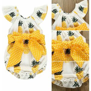 Pasgeboren Baby Meisje Kleding Fly Mouw Ananas Print Strik Katoenen Romper Jumpsuit Een Stuk Outfit Sunsuit Zomer