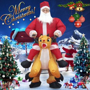 Mode Kerstman Rijden EEN Herten Opblaasbare Pak Kerst Kerstman Jumpsuit Volwassen Cosplay Kostuum IE998