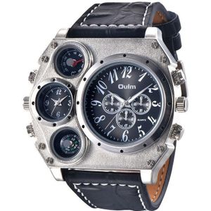 Oulm 1349 Sport Horloges Mannen Super Grote Grote Mannelijke Wijzerplaat Quartz Klok Decoratieve Kompas Luxe Heren Polshorloge