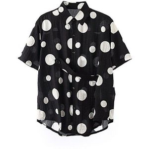 Mannen Katoen Linnen Casual Korte Mouw Polka Dot Overhemd Mannelijke Japan Karajuku Korea Streetwear Losse Shirts Zwart Wit