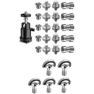 21Pcs Shoe Adapter Mount Camera Ball Head Set & 5Pcs 1/4 Inch Plaat Montage Schroef D-ring Schroef Adapter