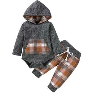 2 STUKS Herfst Winter Kleding Pasgeboren Baby Meisje Jongen Kleding Hooded Romper + Broek Jumpsuit Broek Outfits Set 0- 18 maanden US