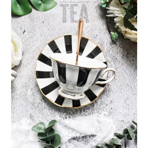 Eenvoudige Retro Stijl Zwart En Wit Wave Dot Strepen Bone China Europese Stijl Phnom Penh Koffiekopje En Schotel set Afternoon Tea