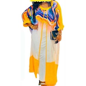 Vrouwen Gedrukt Losse Jurk O Hals Batwing Mouwen Maxi White Party Mode Afrikaanse Vrouwelijke Vestidos Met Binnen Jurken