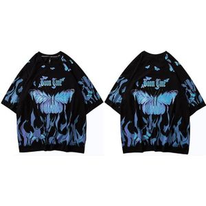 Heren Hip Hop T Shirts Blauw Fire Flame Vlinder Streetwear Tshirt Harajuku Zomer Korte Mouw T-shirt Katoen Tops Tees