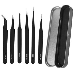 Esd Anti-Statische Roestvrijstalen Pincet Precisie Onderhoud Industriële Reparatie Gebogen Tool Thuis Werken Model Maken