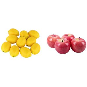 10Pcs Nep Fruit Thuis Huis Simulatie Gele Citroen & 4x Grote Kunstmatige Rode Appels