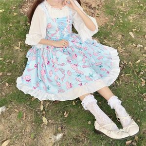 Zomer Vrouwen JSK Sweet Lolita Slip Jurk Verstoorde Lolita paraplu sling falbala jurk Leuke candy jurk en blouse