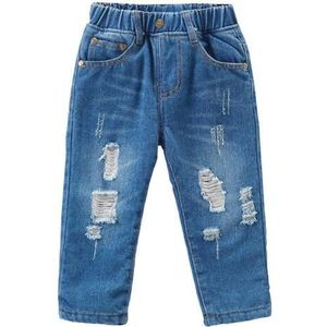 Winter Kids Warm Gescheurde Jeans Kinderen Fleece Dikke Denim Broek Baby Jongens Meisjes Gebroken Gat Plus Fluwelen Broek