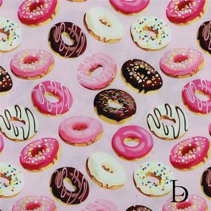 Wide110cm Roze Chocolade Donut Patroon 100% Katoen Patchwork Naaien Materiaal Diy Masker Meisjes Shirt Hoofdtooi Stof